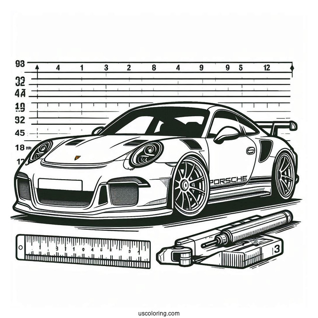 Easy Porsche Coloring Page GT3 RS Outline For Kids