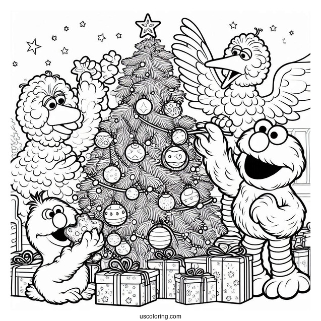 Big Bird, Elmo, Cookie Monster, And Friends Decorating Christmas Tree