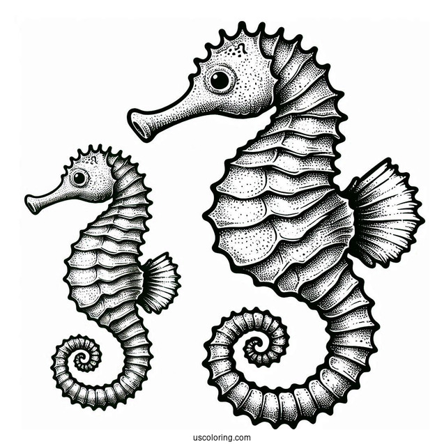 Coloring Page Of a Realistic Looking Seahorse