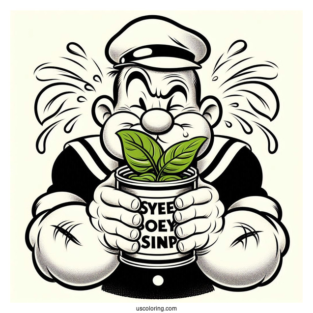Popeye Coloring Page Squeezing Spinach Out Of Can