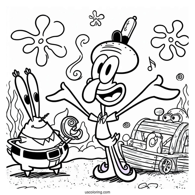Simple Eugene Harold Krabs With Squidward Coloring Page For Kids