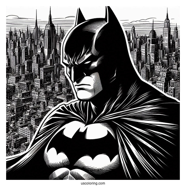 Dark Knight Batman Looking Over Gotham Coloring