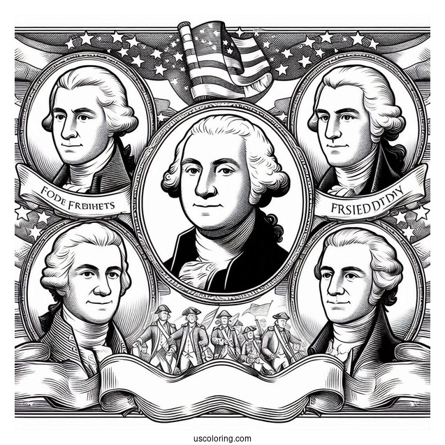 Founding Father s Portraits With President s Day Banner Coloring Page