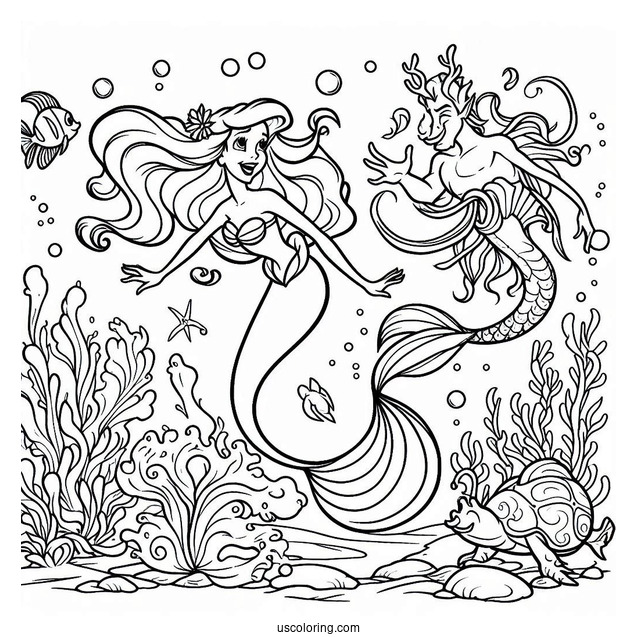 Coloring Sheet Of Ariel Dancing With Triton