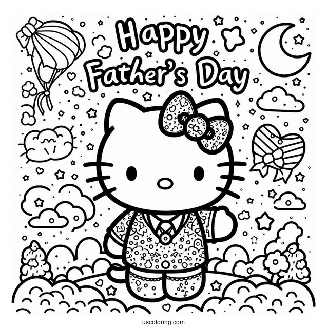 Hello Kitty With Happy Father's Day Coloring Page Of Script In The Sky For Kids