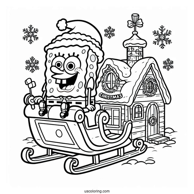 Christmas Themed SpongeBob Coloring Page