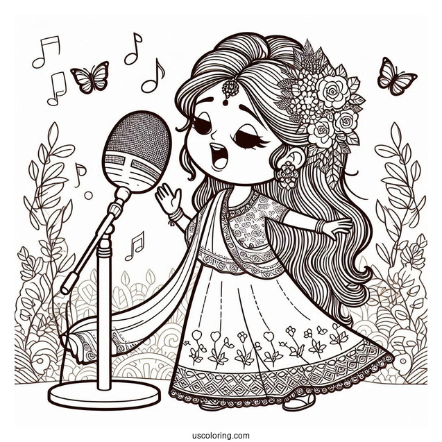 Sing Coloring Page Of Meena Singing On Microphone