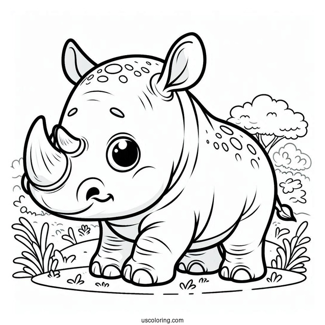 Cute Baby Rhino To Color For Preschoolers