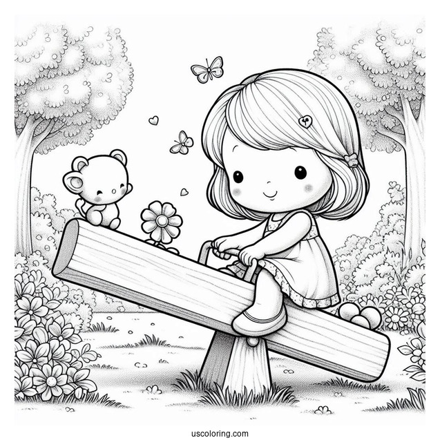 Simple Precious Moments Coloring Page Of Children Playing On Seesaw