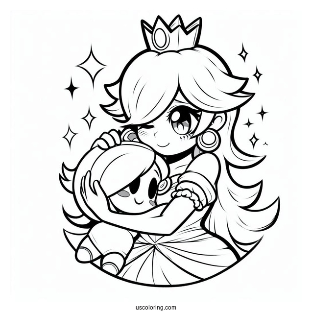 Princess Peach Hugging Princess Rosalina Coloring Page