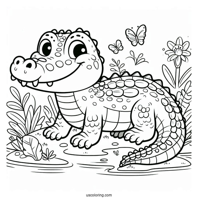 Simple To Color Crocodile Picture For Kids