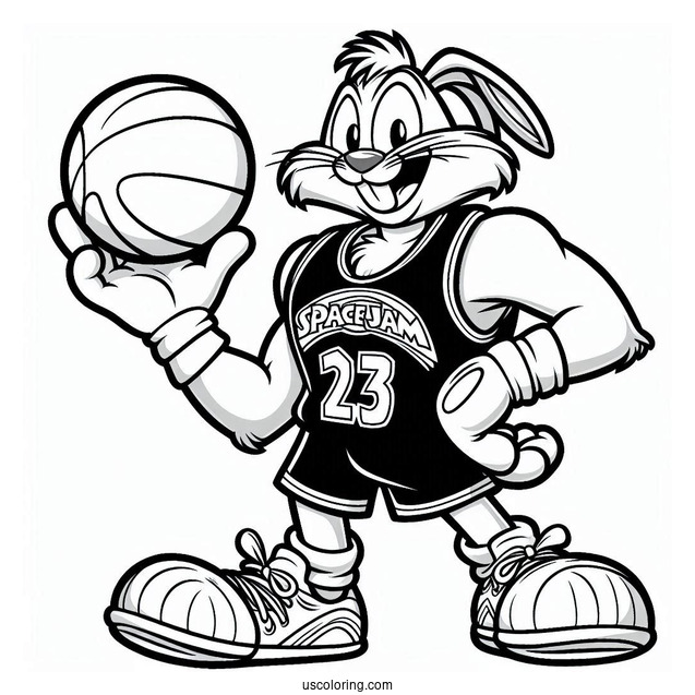 Easy Sylvester Holding Basketball In Tune Squad Jersey Coloring Sheet