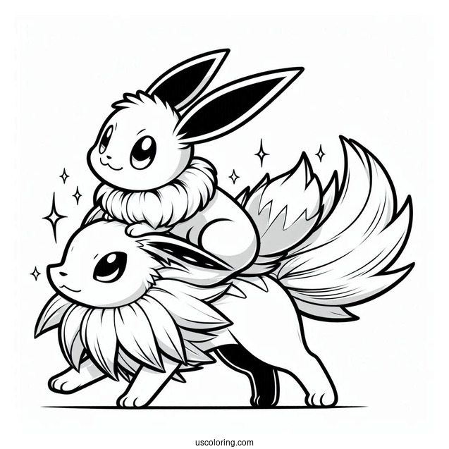 Eevee Riding On Jolteon Coloring Page
