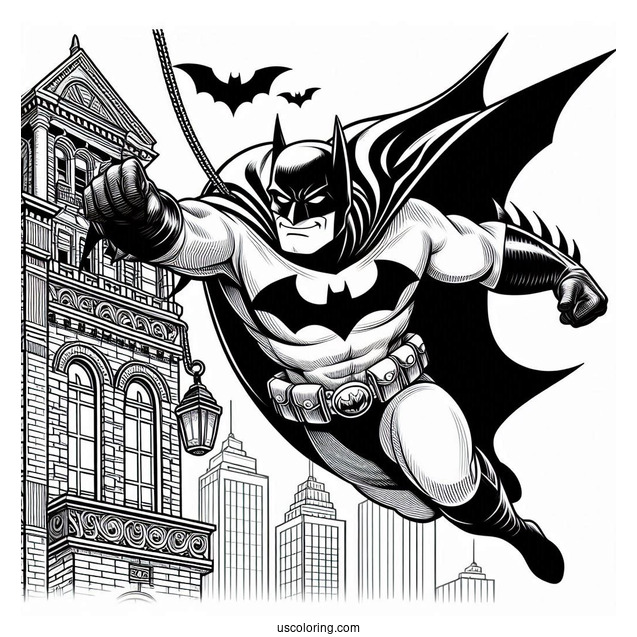 Batman With Cape Swinging From Building