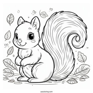 Simple Squirrel Coloring Page Outline In Fall For Kids