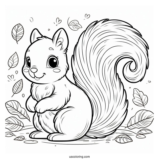 Simple Squirrel Coloring Page Outline In Fall For Kids