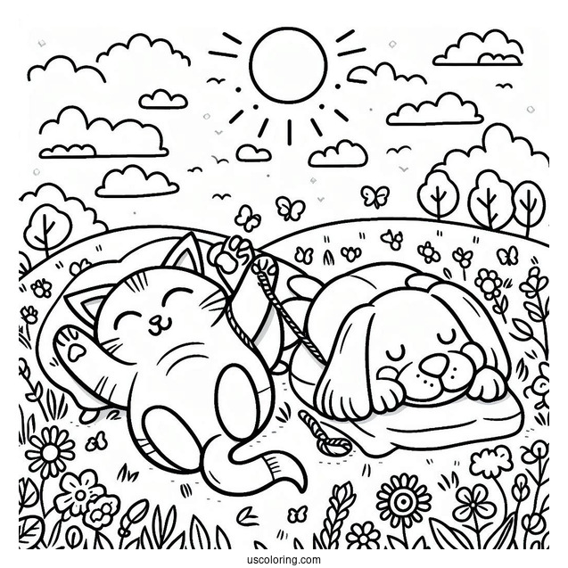 Smiling Critters Coloring Page Of CatNap And DogDay With Arms Hooked On A Field