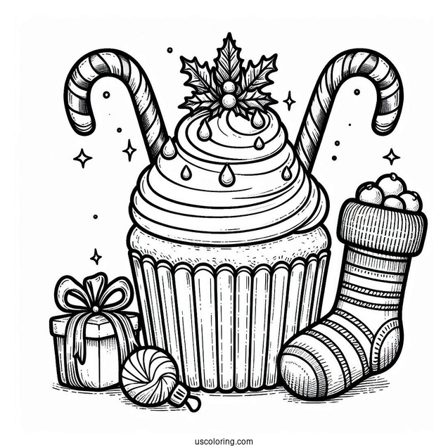 Christmas Cupcake With Candy Canes And Stockings