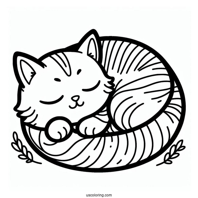 Cat Curled Up Coloring Sheet For Preschoolers