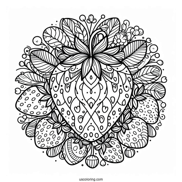 Delicious Strawberry Coloring Page Mandala
