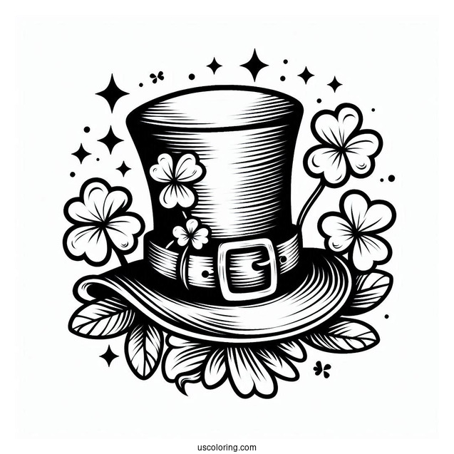 Leprechaun Hat With Shamrocks To Color