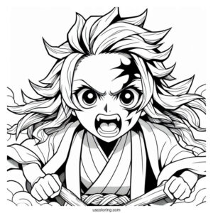Angry Tanjiro Coloring Page In Battle
