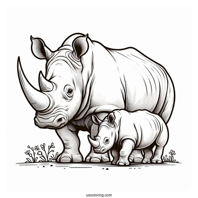 Mother And Baby Rhino Coloring Picture