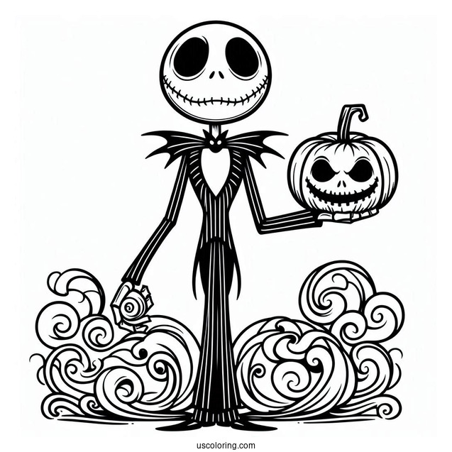 Jack Skellington Holding Jack-O-Lantern Halloween Coloring In