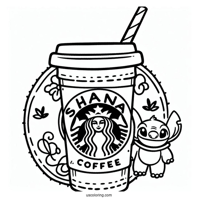 Starbucks Coloring Page Of Ohana Coffee Logo With Stitch