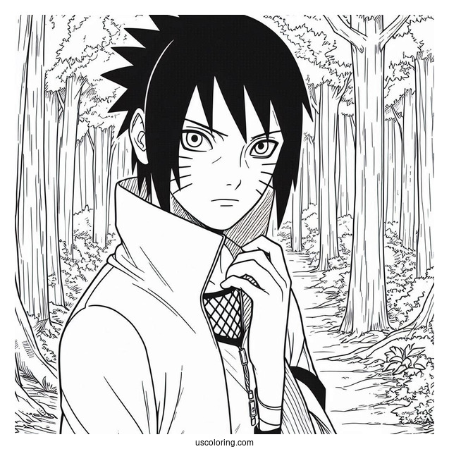 Teenage Uchiha Sasuke Coloring Page In The Forest