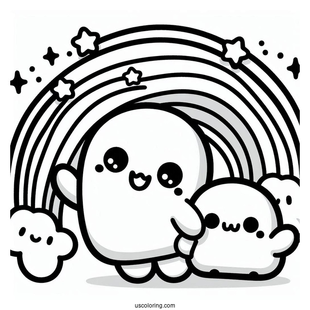 Kawaii Blue Rainbow Friends Coloring Page Waving