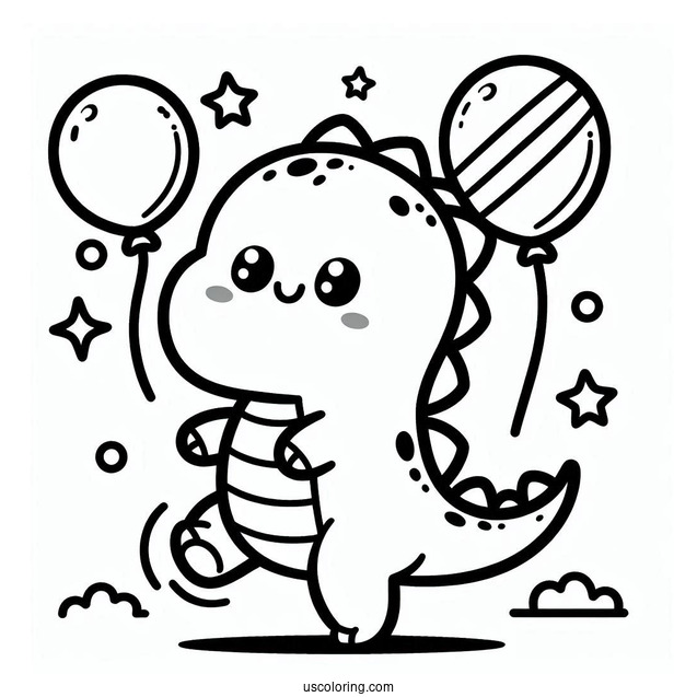 Kawaii Themed T-Rex Coloring Picture