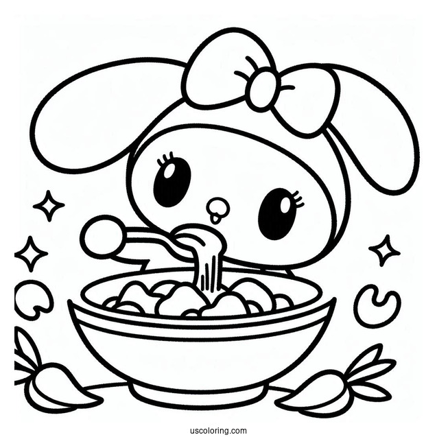 My Melody Coloring Page Feeding Zou Chips