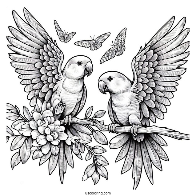 Two Detailed Eclectus Parrots To Color