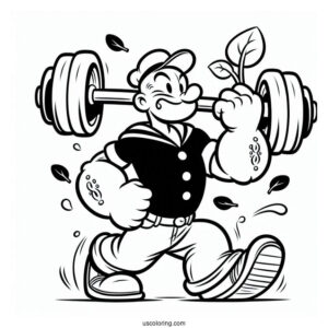 Easy Popeye Coloring Page Lifting Dumbbell While Holding Spinach For Kids