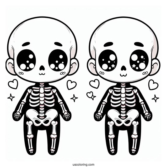 Chibi Skeleton Coloring Page For Preschoolers