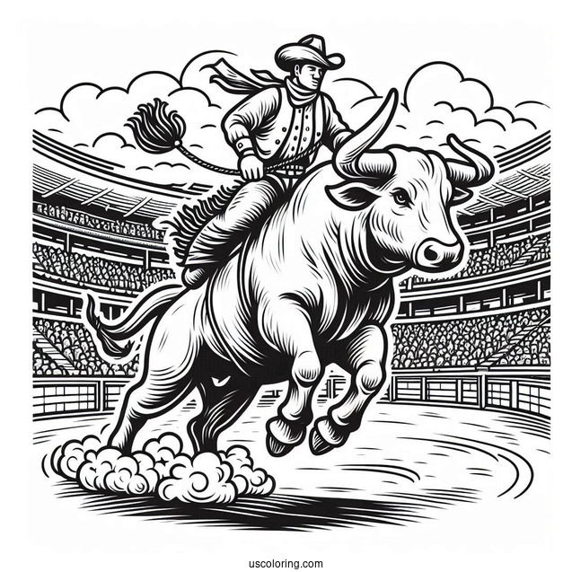 Coloring Sheet Of Rodeo In Stadium