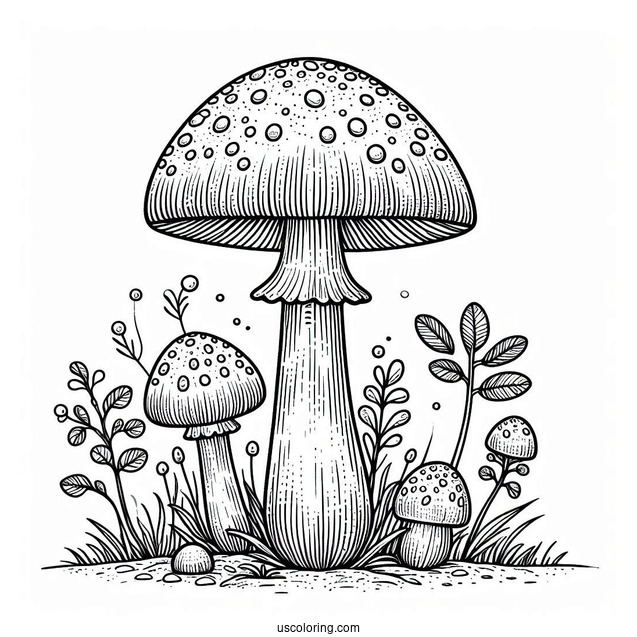 Tall Amanita Muscaria Mushroom Coloring Page