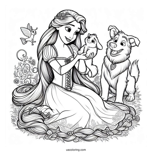 Princess Coloring Page Of Rapunzel With Pascal And Maximus Tangled