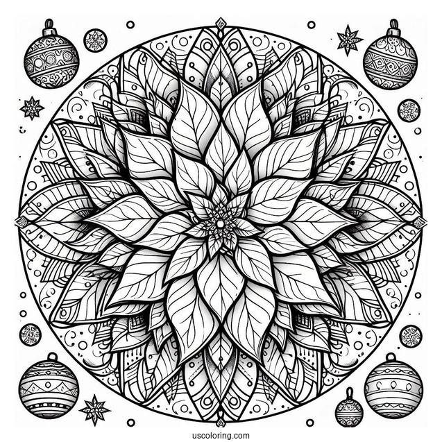 Christmas Mandala Coloring Page With Poinsettia