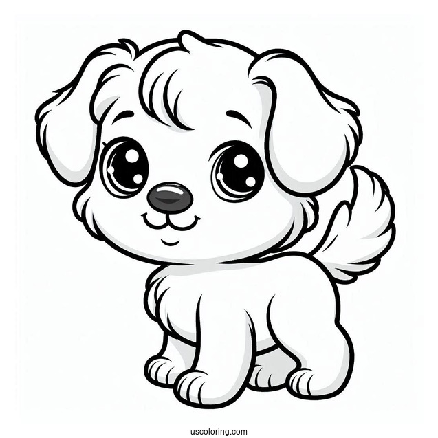 Cute Cartoon Puppy Coloring Page For Kids