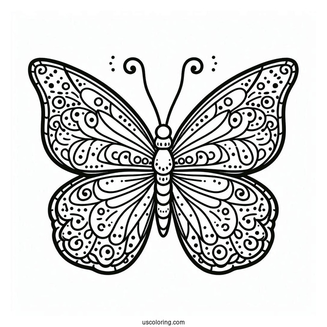 Simple Smiling Butterfly Coloring Page With Detailed Wings