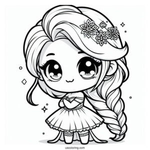 Cute Kawaii Young Elsa Coloring Page