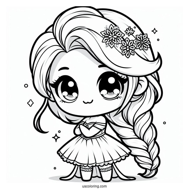 Cute Kawaii Young Elsa Coloring Page