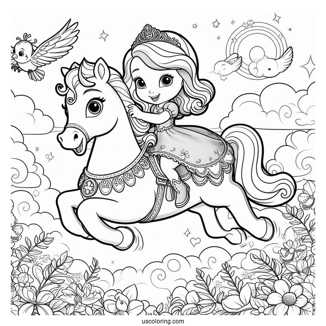 Sofia The First Coloring Page Riding Minimus In The Sky
