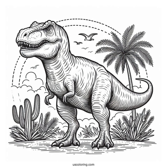 Coloring Page Of a Detailed Tyrannosaurus Rex