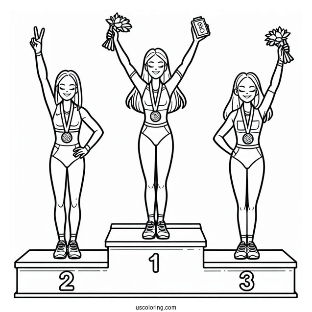 Olympics Coloring Page Of Medalists On Tri Level Podium For Kids