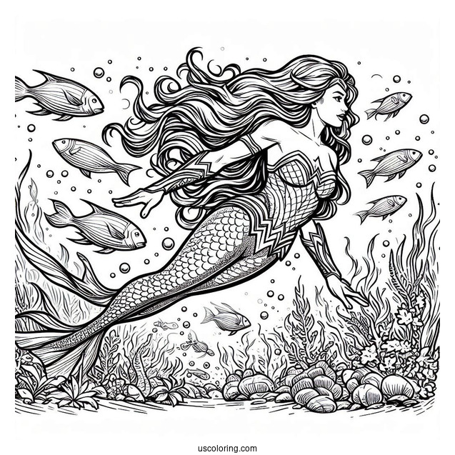 Aquaman Coloring Page Swimming With Mera