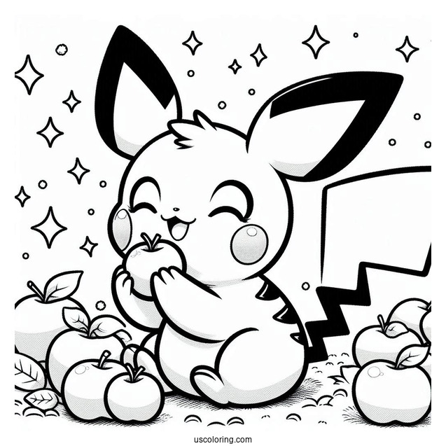 Pichu Coloring Page Collecting Apples With Pikachu For Kids