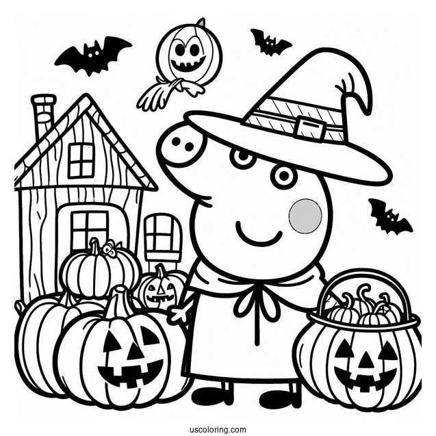 Peppa Pig Halloween Themed Coloring Page